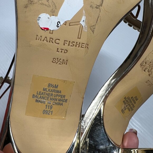 Marc Fisher Karima Heeled Rhinestone Straps Sandals Size 8.5 Gold - Picture 15 of 15